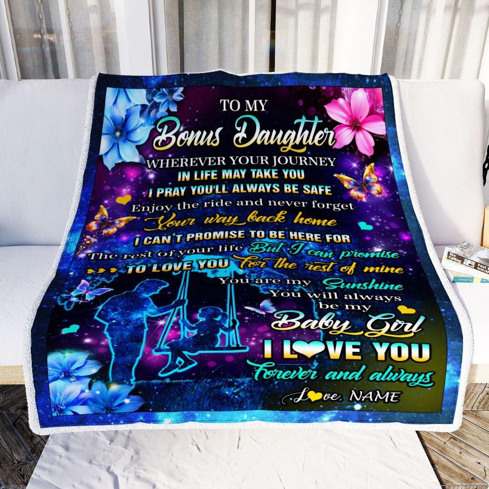 Personalized To My Bonus Daughter From Stepdad Blanket Flower Wherever Your Journey Stepdaughter Birthday Gifts Graduation Christmas Customized Fleece Blanket | siriusteestore