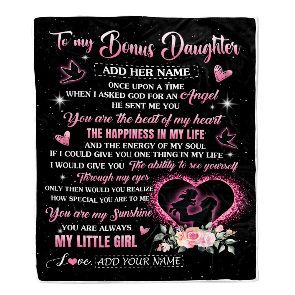 Personalized To My Bonus Daughter From Stepdad Blanket Once Upon A Time Birthday Graduation Gifts For Stepdaughter Gifts Christmas Fleece Throw Blanket | siriusteestore