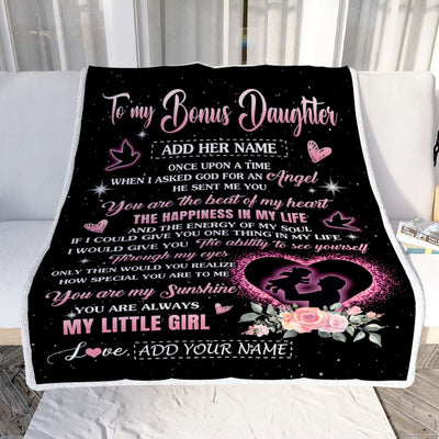 Personalized To My Bonus Daughter From Stepdad Blanket Once Upon A Time Birthday Graduation Gifts For Stepdaughter Gifts Christmas Fleece Throw Blanket | siriusteestore