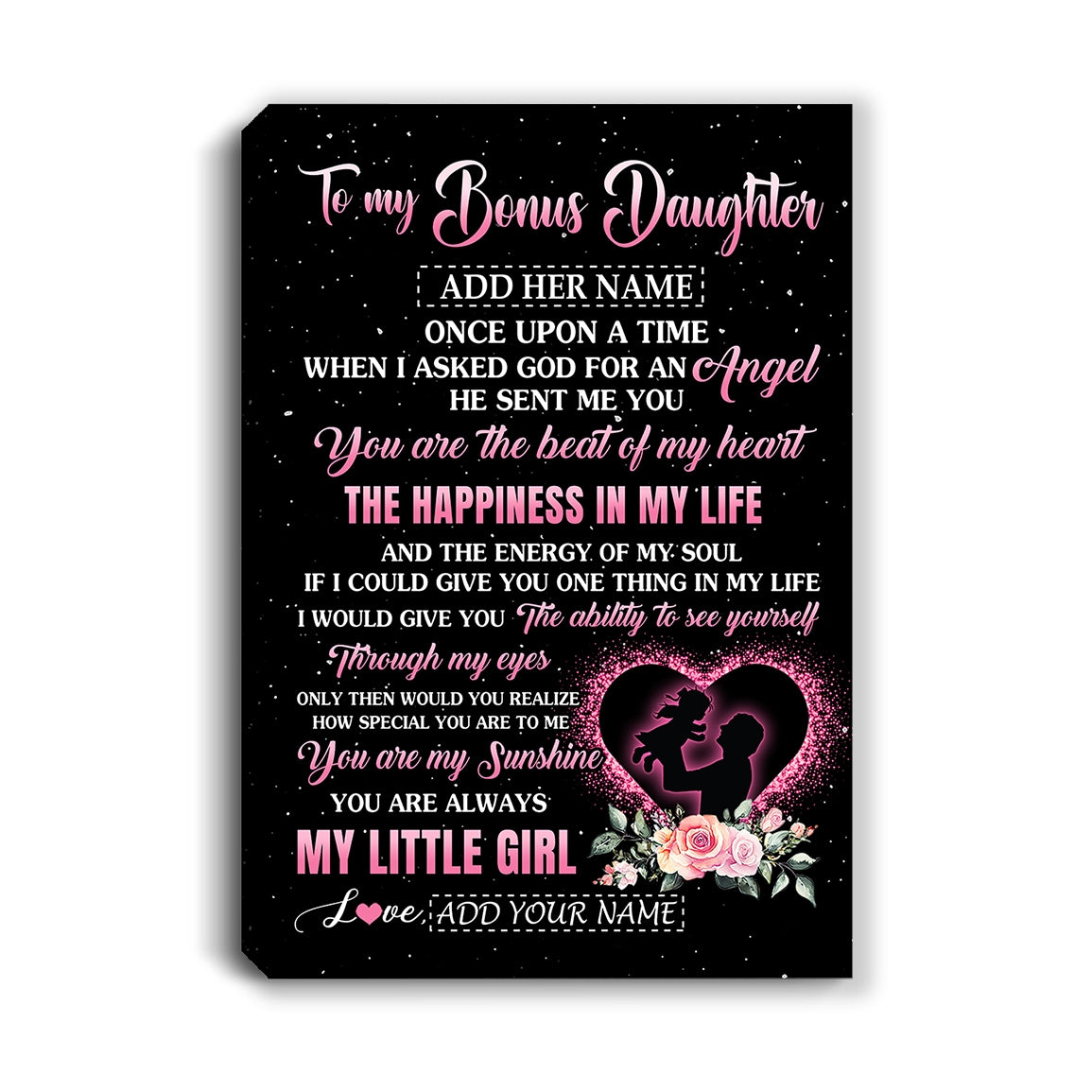 Personalized To My Bonus Daughter From Stepdad Canvas Once Upon A Time Birthday Graduation Gifts For Stepdaughter Christmas Custom Wall Art Print Framed Canvas | siriusteestore