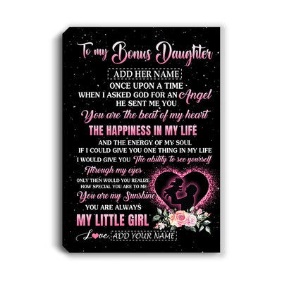 Personalized To My Bonus Daughter From Stepdad Canvas Once Upon A Time Birthday Graduation Gifts For Stepdaughter Christmas Custom Wall Art Print Framed Canvas | siriusteestore