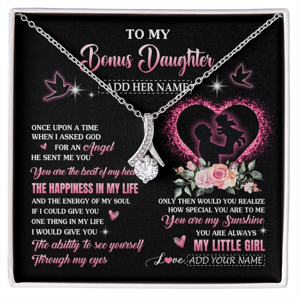 Alluring Beauty Necklace 14K White Gold Finish | 1 | Personalized To My Bonus Daughter From Stepdad Necklace Once Upon A Time Birthday Graduation Gifts For Stepdaughter Christmas Custom Gift Box Message Card | siriusteestore.myshopify