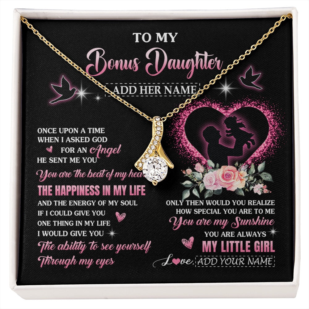 Alluring Beauty Necklace 18K Yellow Gold Finish | 1 | Personalized To My Bonus Daughter From Stepdad Necklace Once Upon A Time Birthday Graduation Gifts For Stepdaughter Christmas Custom Gift Box Message Card | siriusteestore.myshopify