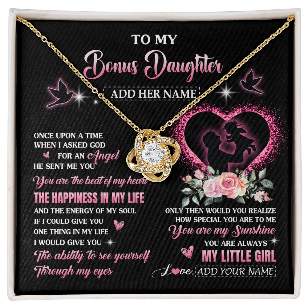 Love Knot Necklace 18K Yellow Gold Finish | 1 | Personalized To My Bonus Daughter From Stepdad Necklace Once Upon A Time Birthday Graduation Gifts For Stepdaughter Christmas Custom Gift Box Message Card | siriusteestore.myshopify