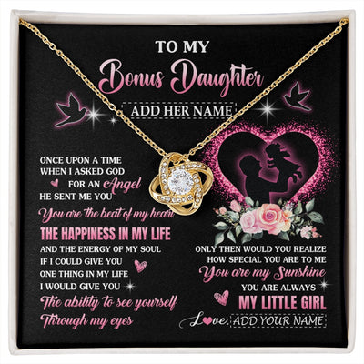 Love Knot Necklace 18K Yellow Gold Finish | 1 | Personalized To My Bonus Daughter From Stepdad Necklace Once Upon A Time Birthday Graduation Gifts For Stepdaughter Christmas Custom Gift Box Message Card | siriusteestore.myshopify