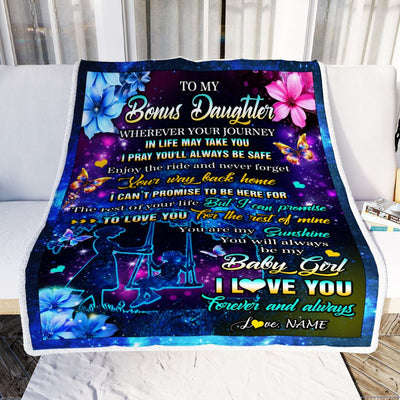 Personalized To My Bonus Daughter From Stepmom Blanket Flower Wherever Your Journey Stepdaughter Birthday Gifts Graduation Christmas Customized Fleece Blanket | siriusteestore