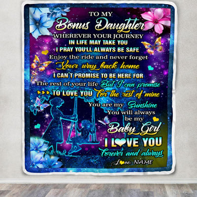 Personalized To My Bonus Daughter From Stepmom Blanket Flower Wherever Your Journey Stepdaughter Birthday Gifts Graduation Christmas Customized Fleece Blanket | siriusteestore