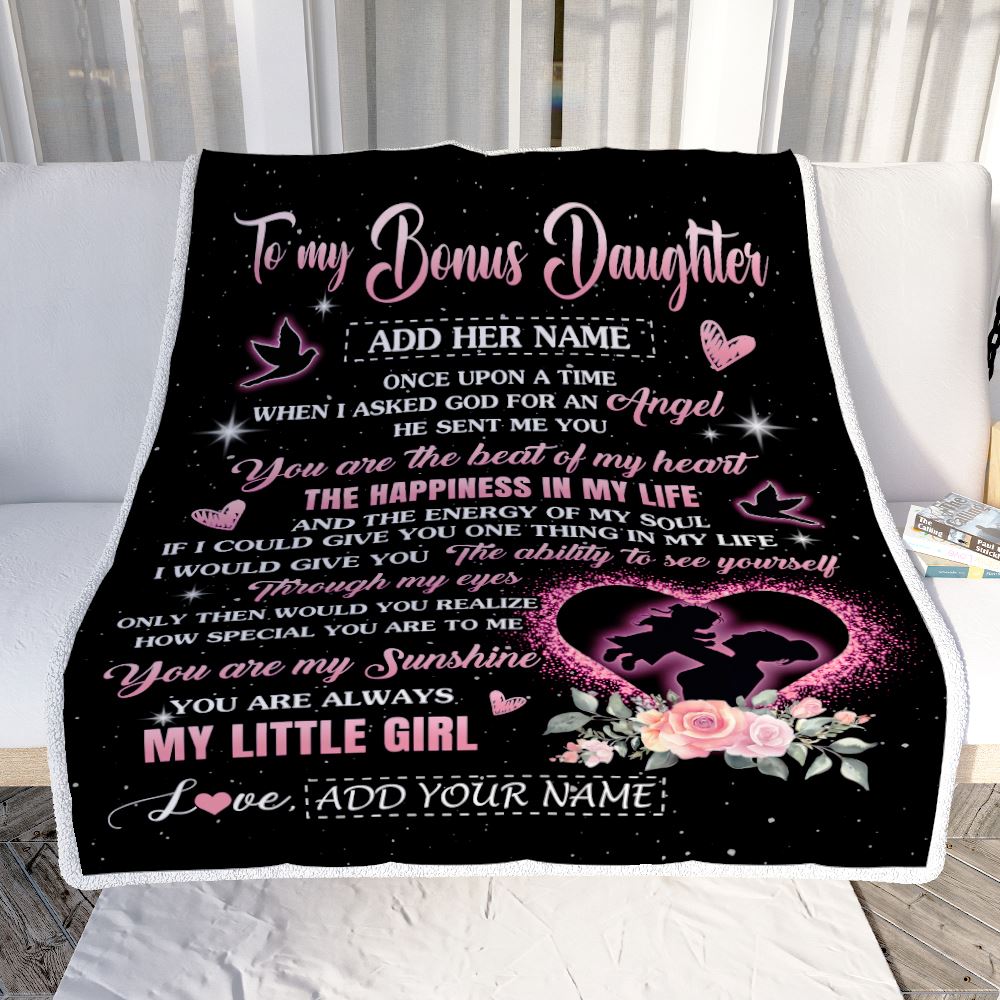Personalized To My Bonus Daughter From Stepmom Blanket Once Upon A Time Birthday Graduation Gifts For Stepdaughter Gifts Christmas Fleece Throw Blanket | siriusteestore
