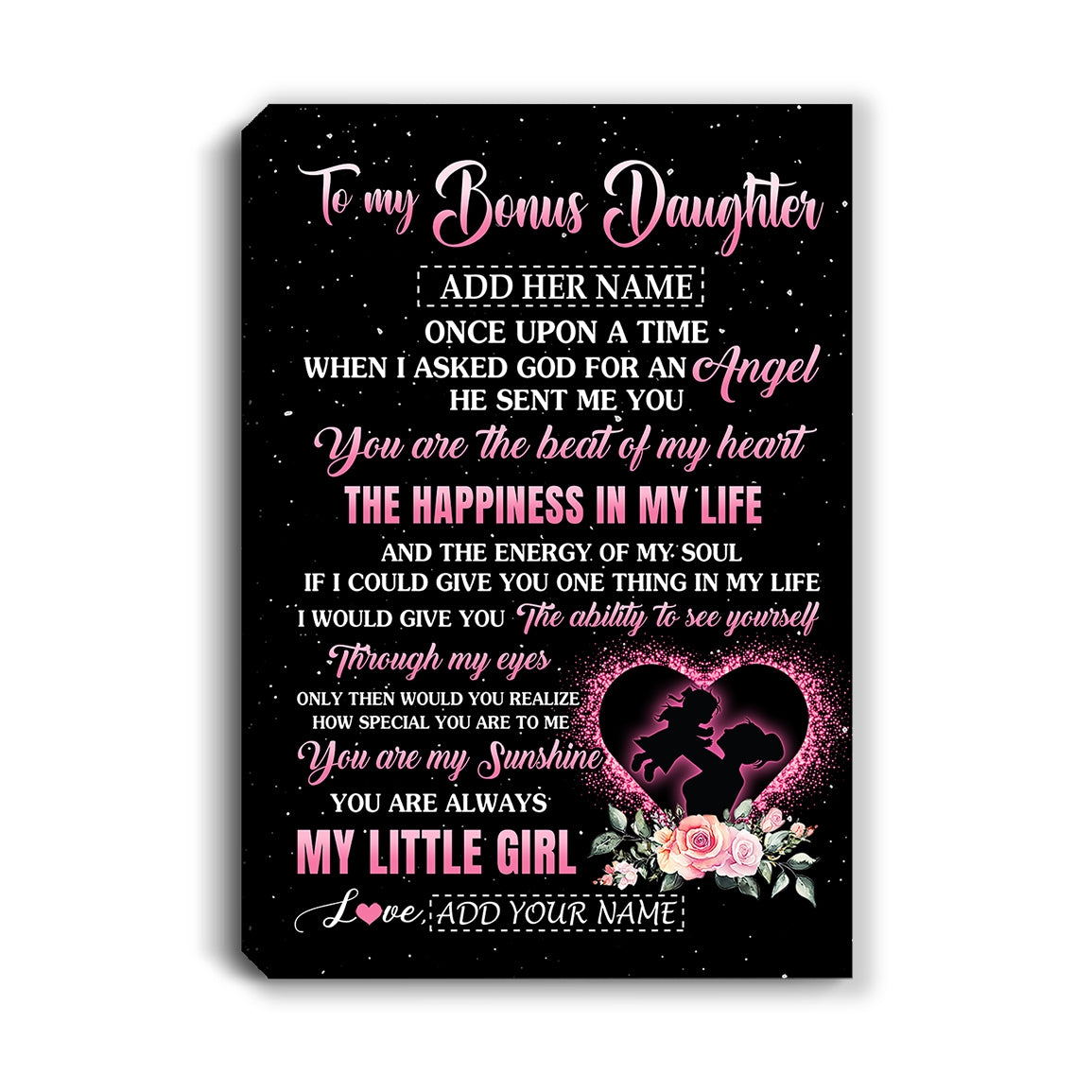 Personalized To My Bonus Daughter From Stepmom Canvas Once Upon A Time Birthday Graduation Gifts For Stepdaughter Christmas Custom Wall Art Print Framed Canvas | siriusteestore