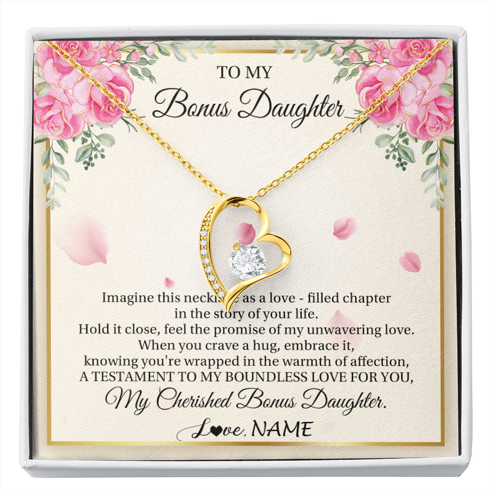 Forever Love Necklace 18K Yellow Gold Finish | 1 | Personalized To My Bonus Daughter From Stepmom Imagine This Necklace As A Love Stepddaughter Birthday Jewelry Christmas Customized Gift Box Message Card | siriusteestore