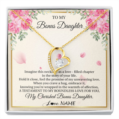 Forever Love Necklace 18K Yellow Gold Finish | 1 | Personalized To My Bonus Daughter From Stepmom Imagine This Necklace As A Love Stepddaughter Birthday Jewelry Christmas Customized Gift Box Message Card | siriusteestore