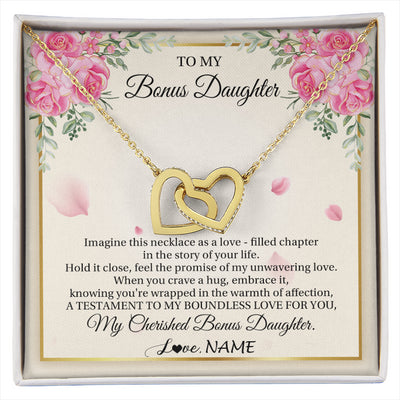 Interlocking Hearts Necklace 18K Yellow Gold Finish | 1 | Personalized To My Bonus Daughter From Stepmom Imagine This Necklace As A Love Stepddaughter Birthday Jewelry Christmas Customized Gift Box Message Card | siriusteestore