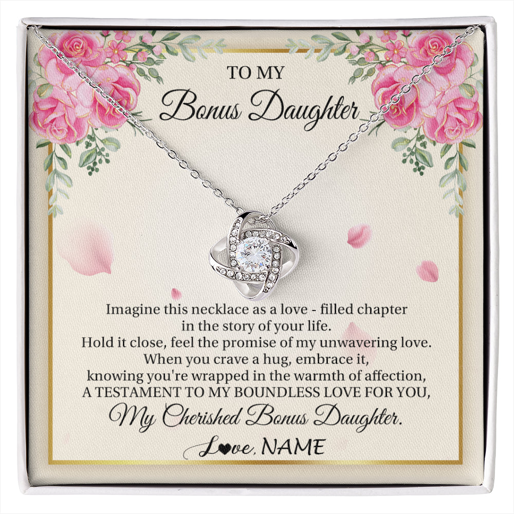 Love Knot Necklace 14K White Gold Finish | 1 | Personalized To My Bonus Daughter From Stepmom Imagine This Necklace As A Love Stepddaughter Birthday Jewelry Christmas Customized Gift Box Message Card | siriusteestore