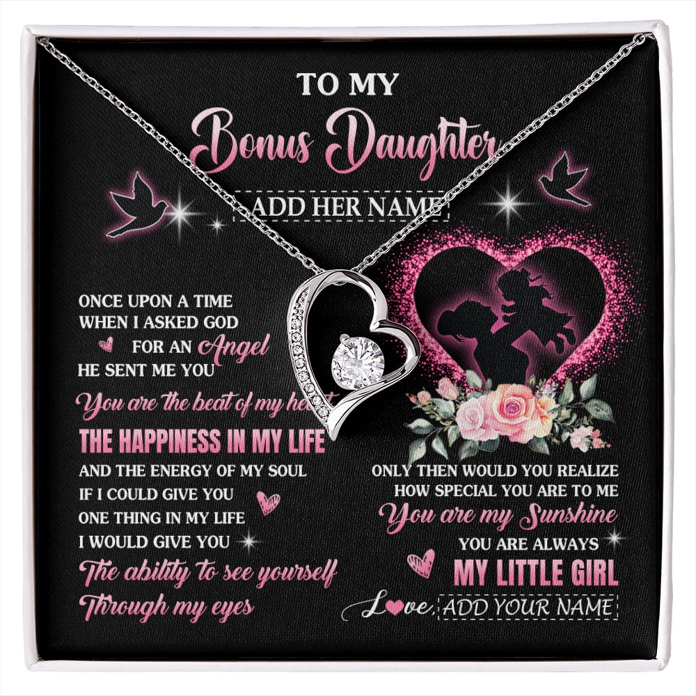 Forever Love Necklace 14K White Gold Finish | 1 | Personalized To My Bonus Daughter From Stepmom Necklace Once Upon A Time Birthday Graduation Gifts For Stepdaughter Christmas Custom Gift Box Message Card | siriusteestore.myshopify