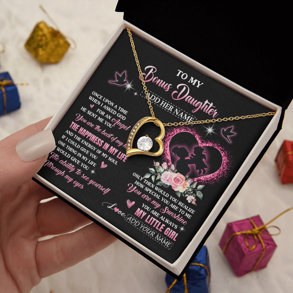 Forever Love Necklace 18K Yellow Gold Finish | 2 | Personalized To My Bonus Daughter From Stepmom Necklace Once Upon A Time Birthday Graduation Gifts For Stepdaughter Christmas Custom Gift Box Message Card | siriusteestore.myshopify