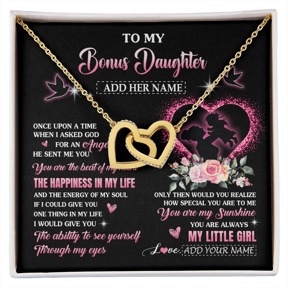 Interlocking Hearts Necklace 18K Yellow Gold Finish | 1 | Personalized To My Bonus Daughter From Stepmom Necklace Once Upon A Time Birthday Graduation Gifts For Stepdaughter Christmas Custom Gift Box Message Card | siriusteestore.myshopify