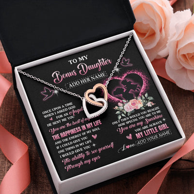 Interlocking Hearts Necklace Stainless Steel & Rose Gold Finish | 2 | Personalized To My Bonus Daughter From Stepmom Necklace Once Upon A Time Birthday Graduation Gifts For Stepdaughter Christmas Custom Gift Box Message Card | siriusteestore.myshopify