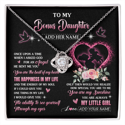 Love Knot Necklace 14K White Gold Finish | 1 | Personalized To My Bonus Daughter From Stepmom Necklace Once Upon A Time Birthday Graduation Gifts For Stepdaughter Christmas Custom Gift Box Message Card | siriusteestore.myshopify