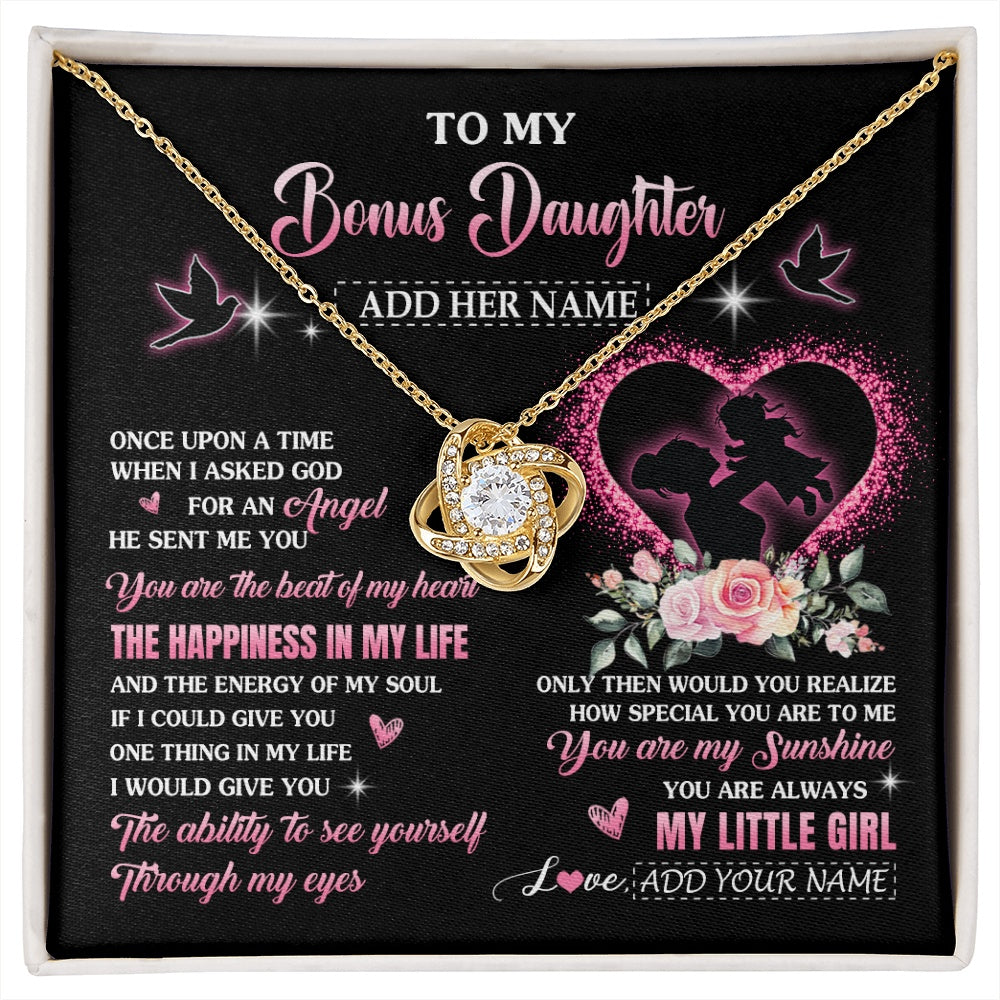 Love Knot Necklace 18K Yellow Gold Finish | 1 | Personalized To My Bonus Daughter From Stepmom Necklace Once Upon A Time Birthday Graduation Gifts For Stepdaughter Christmas Custom Gift Box Message Card | siriusteestore.myshopify