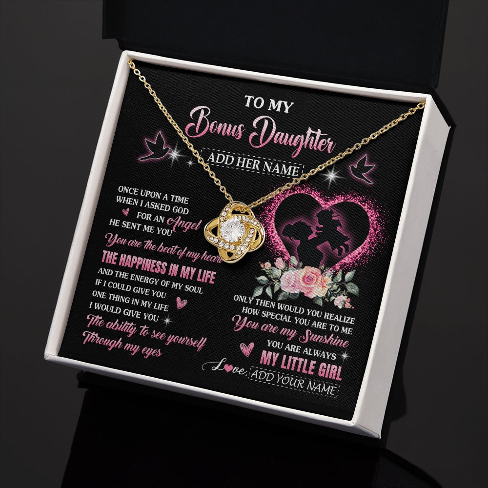 Love Knot Necklace 18K Yellow Gold Finish | 2 | Personalized To My Bonus Daughter From Stepmom Necklace Once Upon A Time Birthday Graduation Gifts For Stepdaughter Christmas Custom Gift Box Message Card | siriusteestore.myshopify