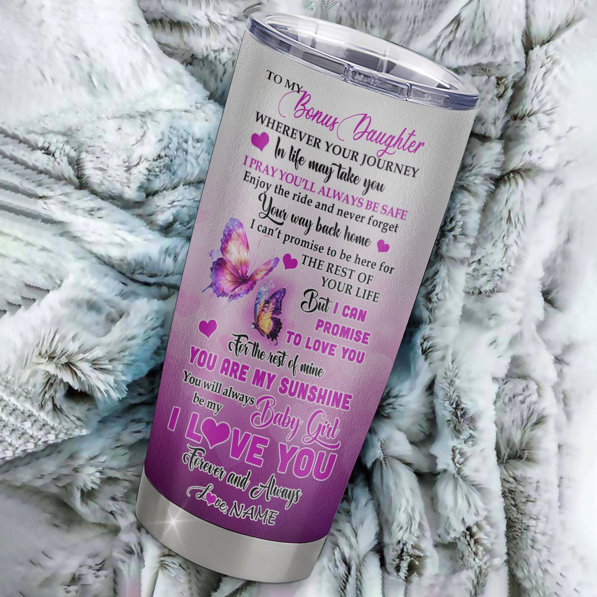 Personalized To My Bonus Daughter From Stepmom Stainless Steel Tumbler Cup Wherever Your Journey In Life Butterfly Stepdaughter Birthday Graduation Christmas Travel Mug | siriusteestore