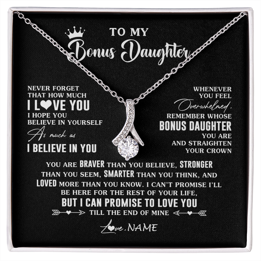 Alluring Beauty Necklace 14K White Gold Finish | 1 | Personalized To My Bonus Daughter Gifs From Bonus Mom Necklace How Much I Love You Stepddaughter Birthday Gifts Christmas Customized Gift Box Message Card | siriusteestore