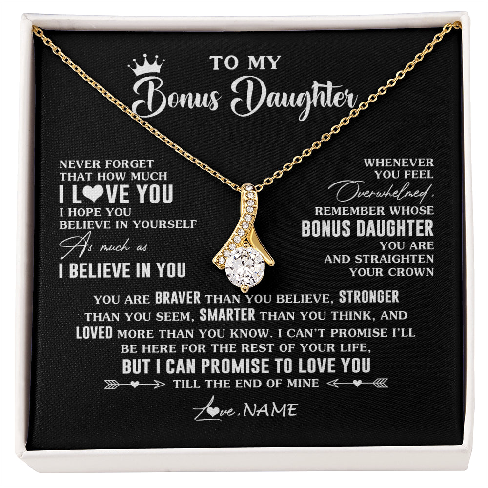 Alluring Beauty Necklace 18K Yellow Gold Finish | 1 | Personalized To My Bonus Daughter Gifs From Bonus Mom Necklace How Much I Love You Stepddaughter Birthday Gifts Christmas Customized Gift Box Message Card | siriusteestore