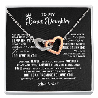 Interlocking Hearts Necklace Stainless Steel & Rose Gold Finish | 1 | Personalized To My Bonus Daughter Gifs From Bonus Mom Necklace How Much I Love You Stepddaughter Birthday Gifts Christmas Customized Gift Box Message Card | siriusteestore