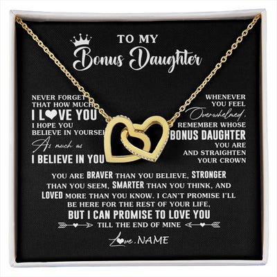 Interlocking Hearts Necklace 18K Yellow Gold Finish | 1 | Personalized To My Bonus Daughter Gifs From Bonus Mom Necklace How Much I Love You Stepddaughter Birthday Gifts Christmas Customized Gift Box Message Card | siriusteestore