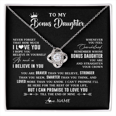 Love Knot Necklace 14K White Gold Finish | 1 | Personalized To My Bonus Daughter Gifs From Bonus Mom Necklace How Much I Love You Stepddaughter Birthday Gifts Christmas Customized Gift Box Message Card | siriusteestore