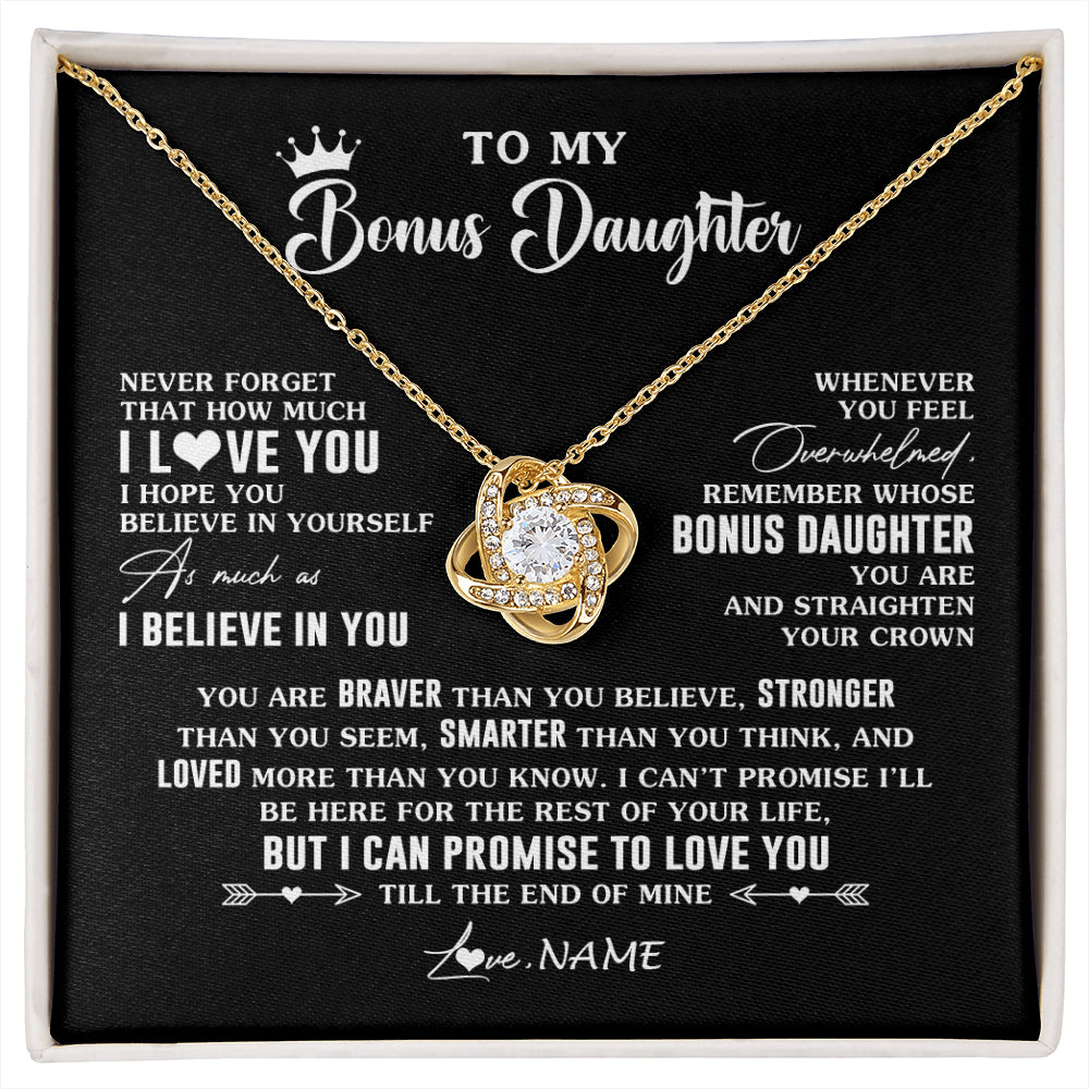 Love Knot Necklace 18K Yellow Gold Finish | 1 | Personalized To My Bonus Daughter Gifs From Bonus Mom Necklace How Much I Love You Stepddaughter Birthday Gifts Christmas Customized Gift Box Message Card | siriusteestore