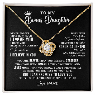 Love Knot Necklace 18K Yellow Gold Finish | 1 | Personalized To My Bonus Daughter Gifs From Bonus Mom Necklace How Much I Love You Stepddaughter Birthday Gifts Christmas Customized Gift Box Message Card | siriusteestore