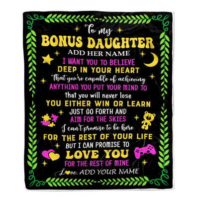 Personalized To My Bonus Daughter Gift Blanket From Stepmother Dad Letter Sleep Cute Stepdaughter Birthday Idea Graduation Christmas Customized Fleece Blanket | siriusteestore