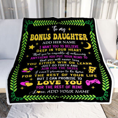 Personalized To My Bonus Daughter Gift Blanket From Stepmother Dad Letter Sleep Cute Stepdaughter Birthday Idea Graduation Christmas Customized Fleece Blanket | siriusteestore