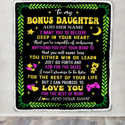 Personalized To My Bonus Daughter Gift Blanket From Stepmother Dad Letter Sleep Cute Stepdaughter Birthday Idea Graduation Christmas Customized Fleece Blanket | siriusteestore