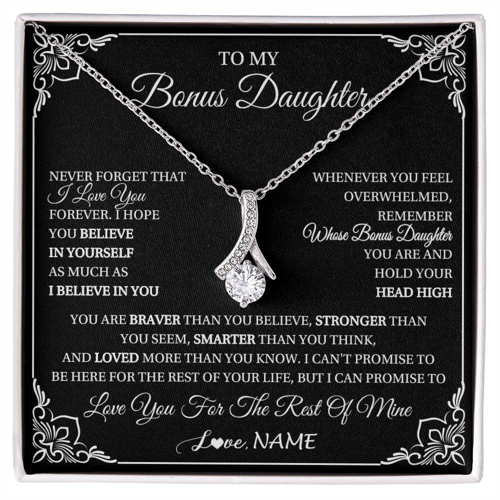 Alluring Beauty Necklace 14K White Gold Finish | 1 | Personalized To My Bonus Daughter Gift From Stepmom Dad Necklace I Love You Believe In You Birthday Gifts Christmas Customized Gift Box Message Card | siriusteestore