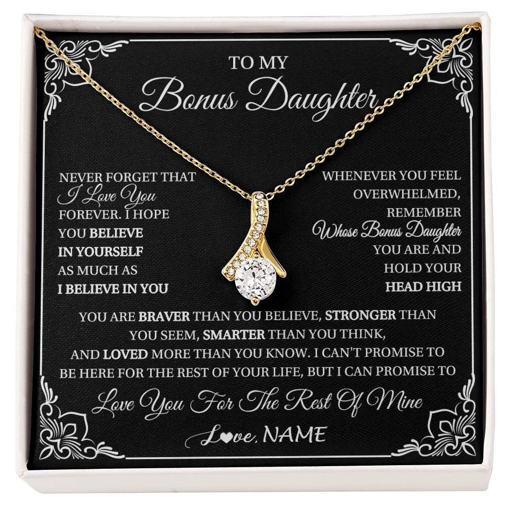 Alluring Beauty Necklace 18K Yellow Gold Finish | 1 | Personalized To My Bonus Daughter Gift From Stepmom Dad Necklace I Love You Believe In You Birthday Gifts Christmas Customized Gift Box Message Card | siriusteestore