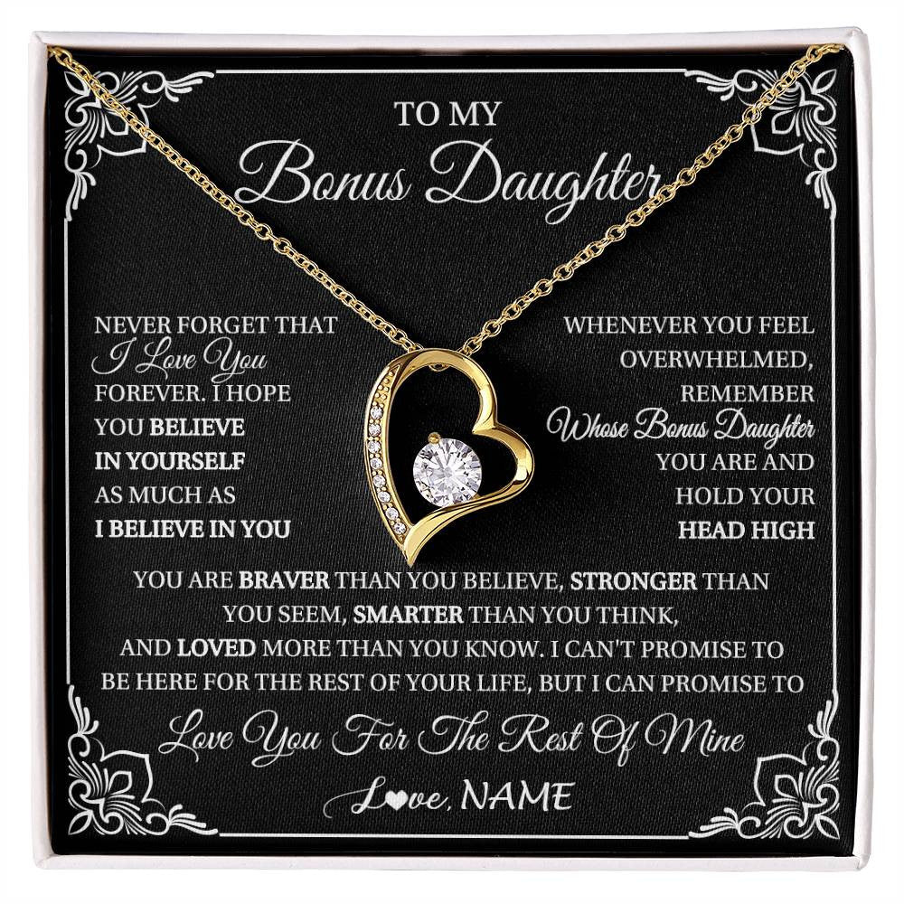 Forever Love Necklace 18K Yellow Gold Finish | 1 | Personalized To My Bonus Daughter Gift From Stepmom Dad Necklace I Love You Believe In You Birthday Gifts Christmas Customized Gift Box Message Card | siriusteestore