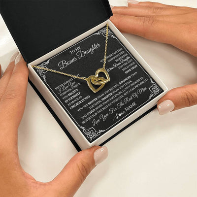 Interlocking Hearts Necklace 18K Yellow Gold Finish | 2 | Personalized To My Bonus Daughter Gift From Stepmom Dad Necklace I Love You Believe In You Birthday Gifts Christmas Customized Gift Box Message Card | siriusteestore