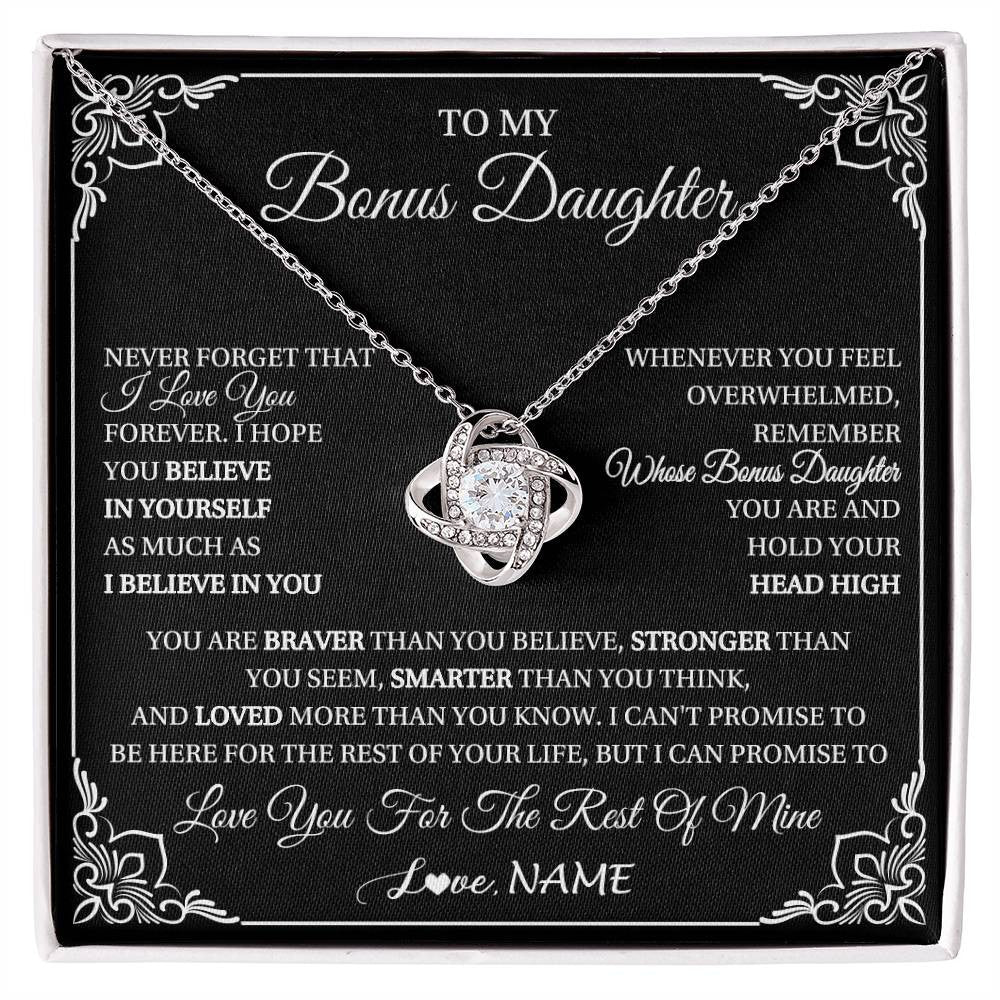 Love Knot Necklace 14K White Gold Finish | 1 | Personalized To My Bonus Daughter Gift From Stepmom Dad Necklace I Love You Believe In You Birthday Gifts Christmas Customized Gift Box Message Card | siriusteestore