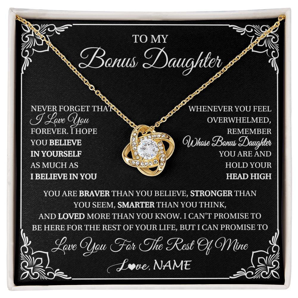 Love Knot Necklace 18K Yellow Gold Finish | 1 | Personalized To My Bonus Daughter Gift From Stepmom Dad Necklace I Love You Believe In You Birthday Gifts Christmas Customized Gift Box Message Card | siriusteestore