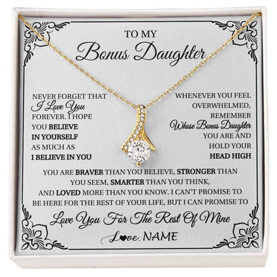 Alluring Beauty Necklace 18K Yellow Gold Finish | 1 | Personalized To My Bonus Daughter Gift Necklace From Stepmom Dad I Love You Believe In You Birthday Gifts Christmas Customized Gift Box Message Card | siriusteestore