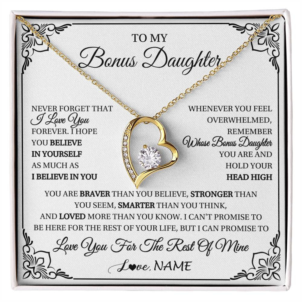 Forever Love Necklace 18K Yellow Gold Finish | 1 | Personalized To My Bonus Daughter Gift Necklace From Stepmom Dad I Love You Believe In You Birthday Gifts Christmas Customized Gift Box Message Card | siriusteestore