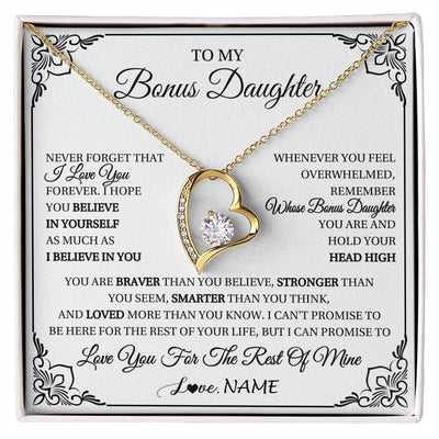 Forever Love Necklace 18K Yellow Gold Finish | 1 | Personalized To My Bonus Daughter Gift Necklace From Stepmom Dad I Love You Believe In You Birthday Gifts Christmas Customized Gift Box Message Card | siriusteestore