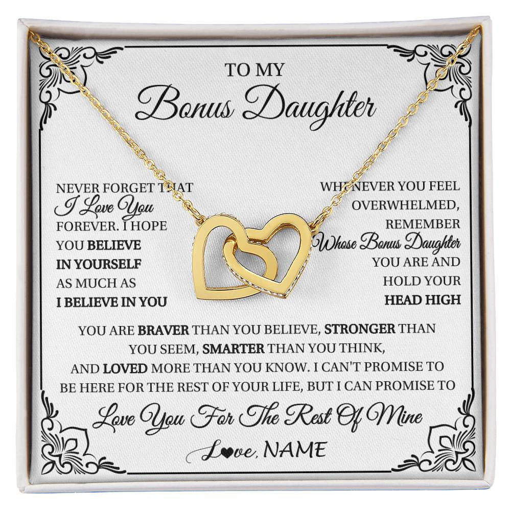 Interlocking Hearts Necklace 18K Yellow Gold Finish | 1 | Personalized To My Bonus Daughter Gift Necklace From Stepmom Dad I Love You Believe In You Birthday Gifts Christmas Customized Gift Box Message Card | siriusteestore