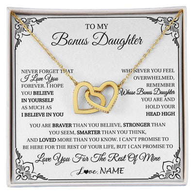 Interlocking Hearts Necklace 18K Yellow Gold Finish | 1 | Personalized To My Bonus Daughter Gift Necklace From Stepmom Dad I Love You Believe In You Birthday Gifts Christmas Customized Gift Box Message Card | siriusteestore
