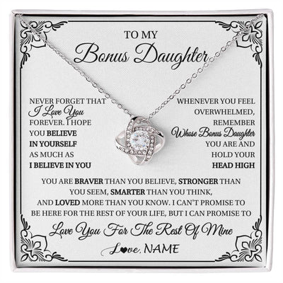 Love Knot Necklace 14K White Gold Finish | 1 | Personalized To My Bonus Daughter Gift Necklace From Stepmom Dad I Love You Believe In You Birthday Gifts Christmas Customized Gift Box Message Card | siriusteestore