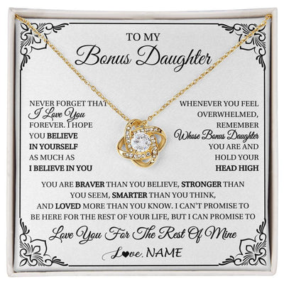Love Knot Necklace 18K Yellow Gold Finish | 1 | Personalized To My Bonus Daughter Gift Necklace From Stepmom Dad I Love You Believe In You Birthday Gifts Christmas Customized Gift Box Message Card | siriusteestore