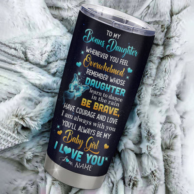 Personalized To My Bonus Daughter Gift Tumbler From Step Mom Stainless Steel Cup Sunflower My Baby Girl Stepdaughter Birthday Graduation Christmas Travel Mug | siriusteestore