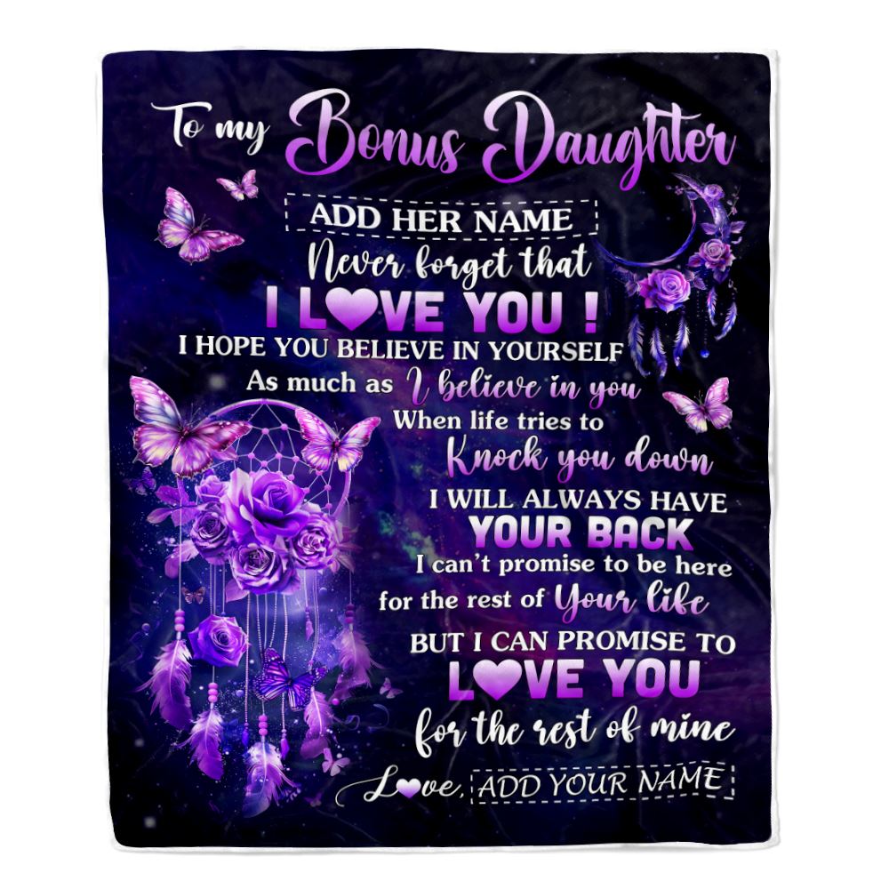 Personalized To My Bonus Daughter Gifts Blanket From Step Mom Floral Butterfly Love You Stepdaughter Birthday Gifts Graduation Christmas Fleece Blanket | siriusteestore
